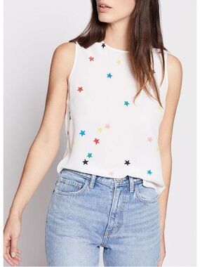 Equipment Silk Multi Color Star Print Sleeveless Lyle Blouse Ivory Size M